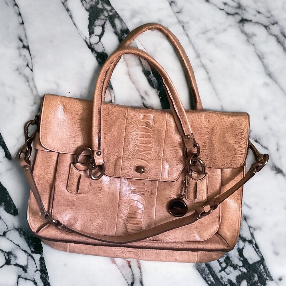COACH *KRISTIN* LTD ED OSTRICH LARGE FLAP SATCHEL BAG w/ CROSSBODY IN TAN 👜 - Picture 3 of 8